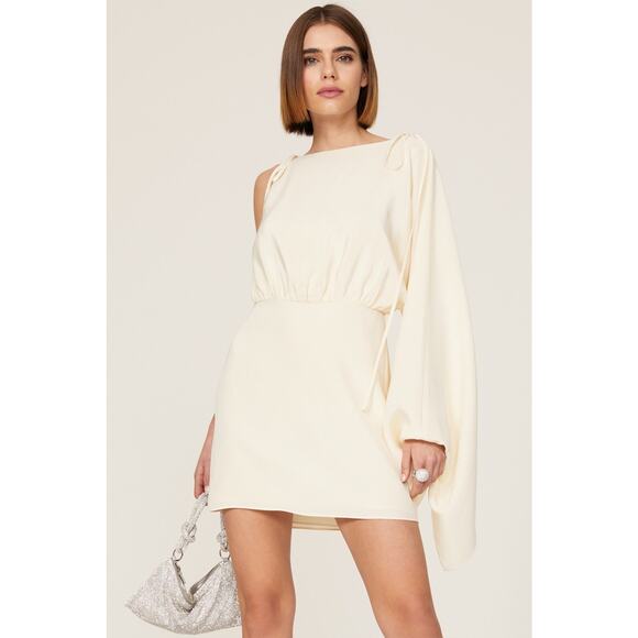 RTR Alexis Wesley Mini Dress Women's Medium Cream Silk One Shoulder Sheath Tie - Picture 1 of 11